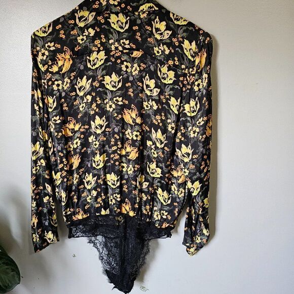 NWOT FREE PEOPLE FLORAL DEEP V SURPLICE LONG SLEEVES BODYSUIT TOP SIZE XS - Picture 7 of 14